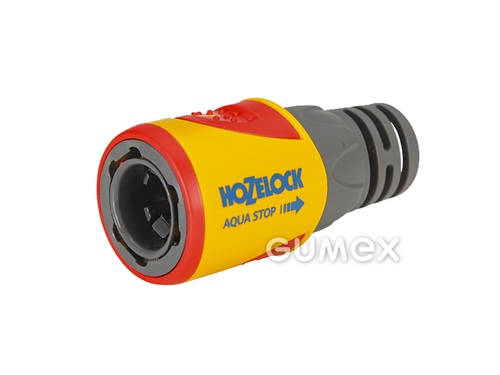 Rychlospojka HOZELOCK AQUASTOP PLUS, na hadici o vnitřním průměru 12,5-15mm, 10bar, polypropylen, žlutá s červenými prvky